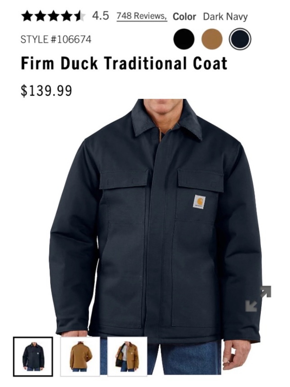 🌺 NEW w/o Tags Carhartt Firm Duck Traditional Coat Dark Navy 2XL Jacket